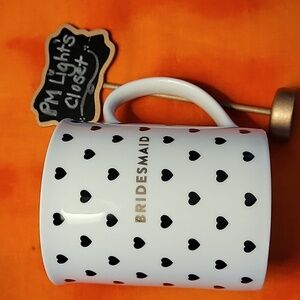 Fringe Bridesmaid Mug White Black Hearts Gold Word Wedding